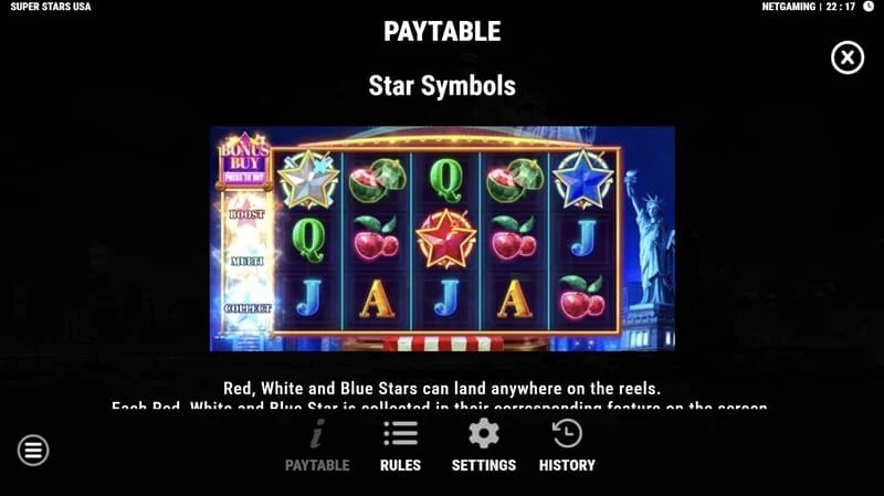 Super Stars USA - alama za nyota katika Hold & Win